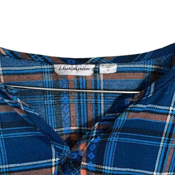 I.B. Diffusion Plaid Blouse Plus Size 3X Multicolor V Neck 3/4 Sleeves Fall Top - Picture 5 of 5